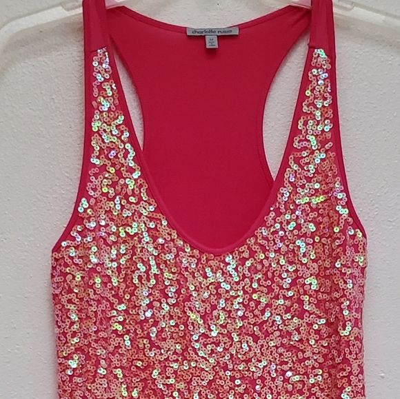 Charlotte Russe Iridescent Fuchsia Sequin Tank Top - Picture 3 of 11